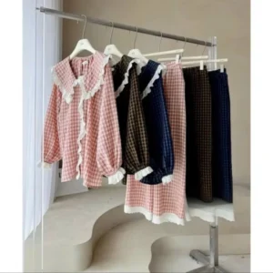 Bộ đồ ngủ pijama nữ dài tay quần dài họa tiết kẻ caro